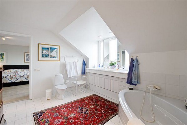 Ковер в ванной комнате, скандинавский стиль современный интерьер